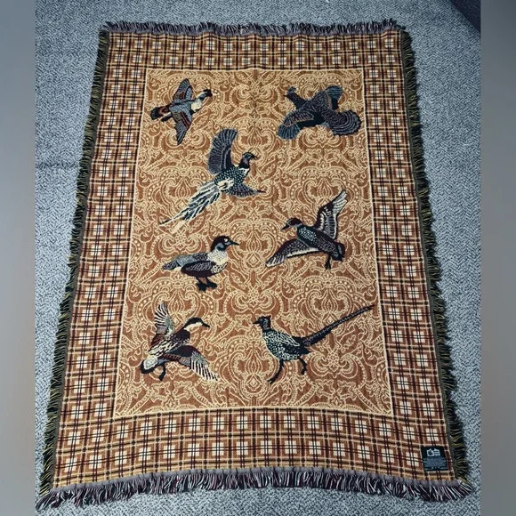 Goodwin Weavers Pheasants & Ducks Tapestry Woven Blanket made in the USA! VTG! - Picture 11 of 16